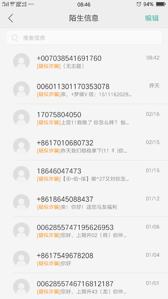 虚假电话号码收短信